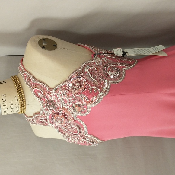 Pink Silk Designer Dress Beaded Bodice Evening Wear NWT Filenes Oleg Cassini - Picture 2 of 12